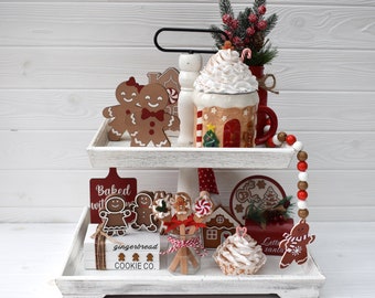 Gingerbread tier tray bundle, Farmhouse Christmas tiered tray set, Gingerbread man decor, Hot chocolate station, Gingerbread mug topper