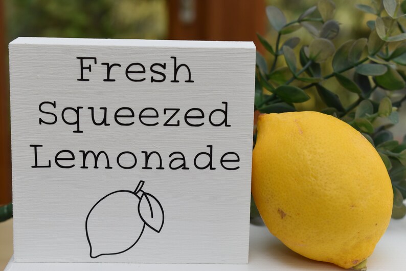 Fresh Squeezed Lemonade mini painted sign, summer tiered tray sign, farmhouse lemon decor, rustic wood sign image 7