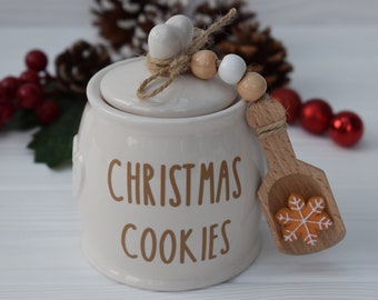 Christmas cookie jar, Christmas tiered tray, Christmas kitchen decor, Hot chocolate station, Christmas cookie canister, Christmas mini scoop