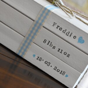 Personalised New Baby Boy Gift, Custom Baby Name Date Book Stack, Farmhouse Nursery Signs, Baby Shower Decorative Books, Rustic Shelf Decor image 3