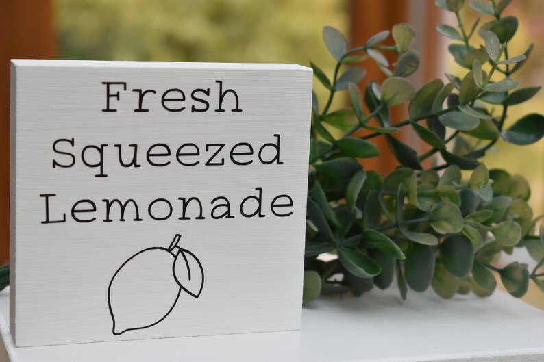 Fresh Squeezed Lemonade mini painted sign, summer tiered tray sign, farmhouse lemon decor, rustic wood sign image 1