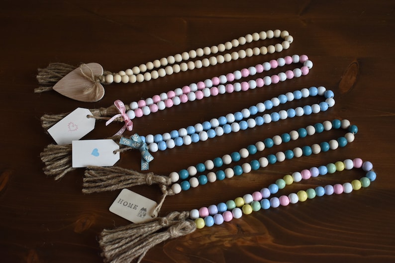 Tiered Tray Decor Coffee Table Decor Wooden Heart Tag Rustic Shelf Decor Home Gifts Natural Farmhouse Wooden Bead Garland With Tassels
