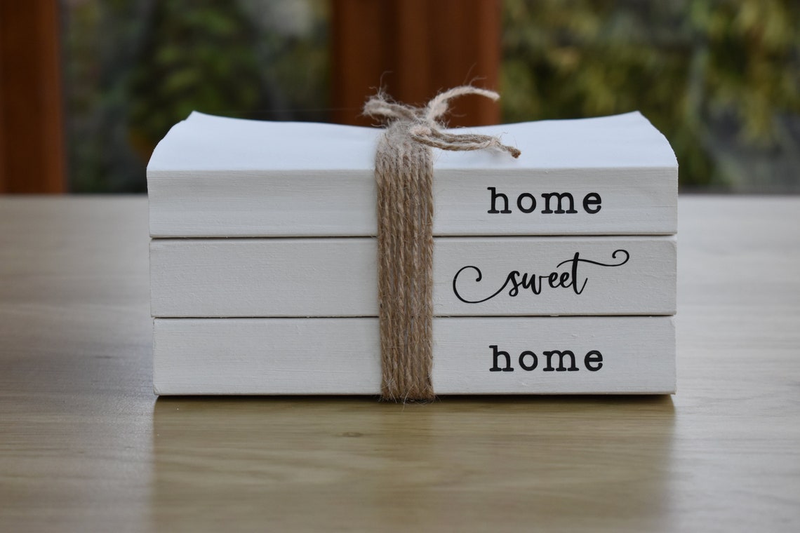 Home Sweet Home Book Stack White Decorative Books Etsy