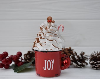 MINI Christmas faux whipped cream mug topper, Christmas gingerbread tiered tray decor, Hot chocolate station, Gingerbread kitchen decor, Joy