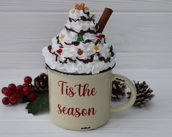 Christmas faux whipped cream mug topper, Tis the season, Christmas tiered tray fake topper decor, Hot chocolate station, Fake hot cocoa