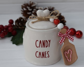Candy canes Christmas jar, Christmas tier tray, Candy cane kitchen decor, Hot chocolate station, Christmas cookie canister, Candy cane scoop