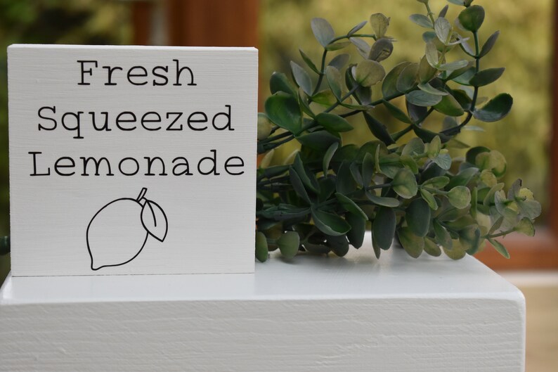 Fresh Squeezed Lemonade mini painted sign, summer tiered tray sign, farmhouse lemon decor, rustic wood sign image 6