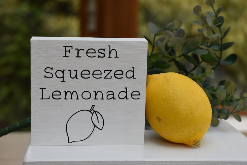 Fresh Squeezed Lemonade mini painted sign, summer tiered tray sign, farmhouse lemon decor, rustic wood sign image 2