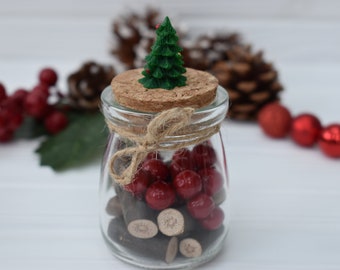 Mini Christmas tree glass jar, Christmas tiered tray, Christmas tree decor, Christmas shelf , Christmas mantle decor, Hot chocolate station