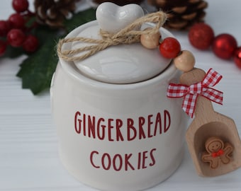 Gingerbread cookie jar, Christmas tier tray, Gingerbread kitchen decor, Hot chocolate station, Christmas cookie canister, Gingerbread scoop