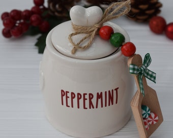 Peppermint Christmas jar, Christmas tier tray, Peppermint kitchen decor, Hot chocolate station, Christmas cookie canister, Peppermint scoop