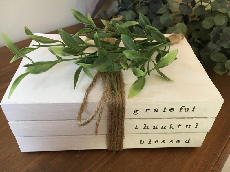 Grateful Thankful Blessed Stamped Decorative Book Stack image 1