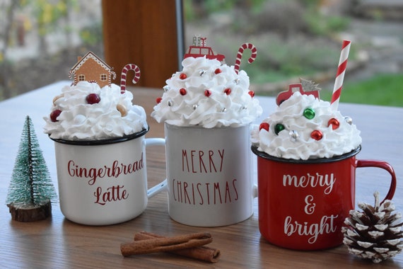 Mug Topper Faux Whipped Cream Christmas | Rae Dunn | Coffee bar | Tiered  Tray Decor | Fake Mug Toppers | Cream Toppers | Candy Cane