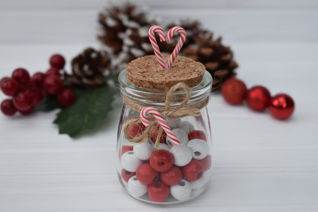 Christmas Mini Candy Canes Glass Jar, Christmas Tiered Tray, Candy Cane