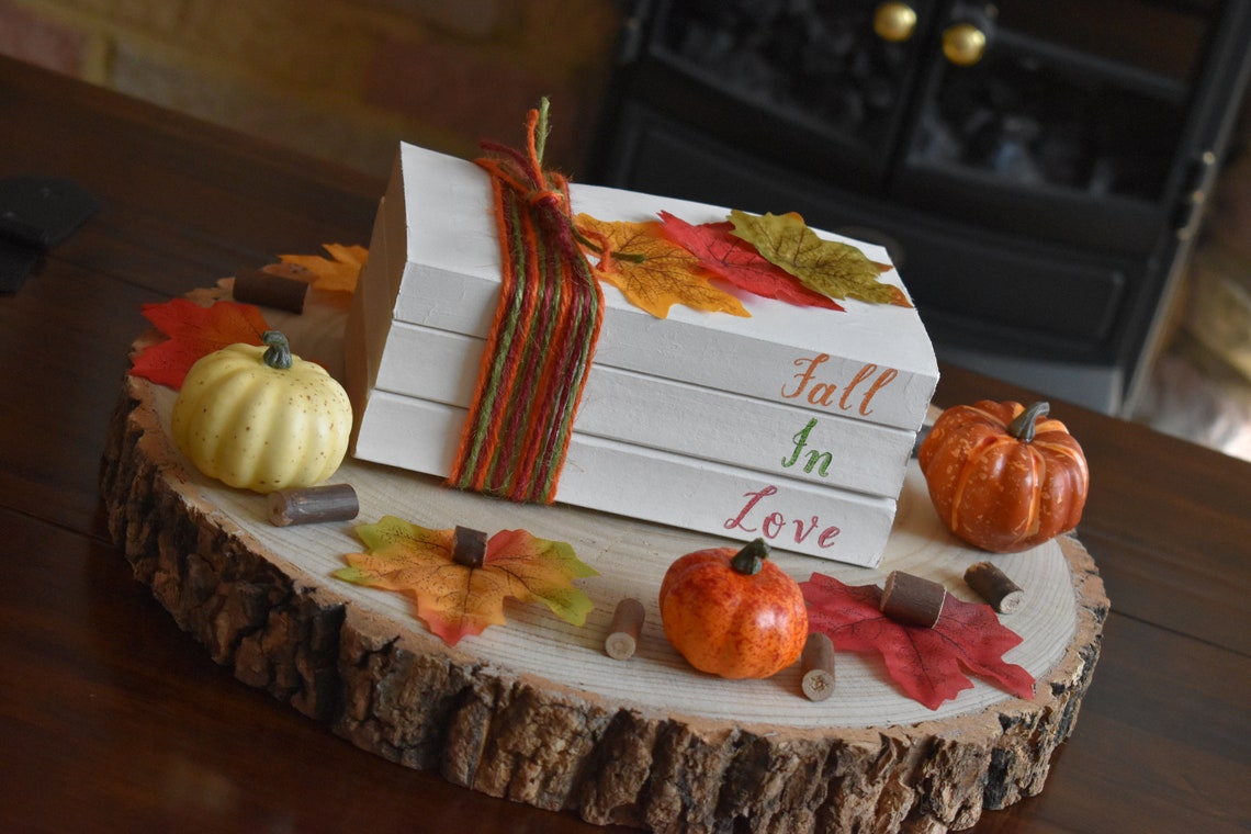 Fall Book Stack Autumn Stamped Book Autumn Decor Decorative Etsy