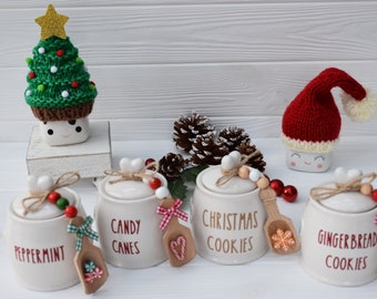 Christmas cookie jar, Christmas tier tray, Christmas kitchen decor, Hot chocolate station, Christmas cookie canister, Christmas scoop