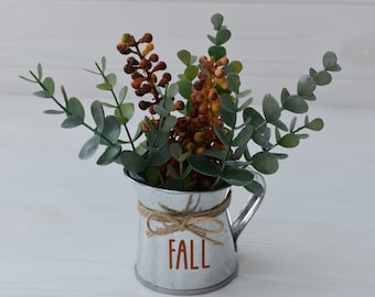 MINI galvanised metal jug and floral arrangement, mini farmhouse jug and greenery, Autumn tiered tray decor, Fall farmhouse decor,