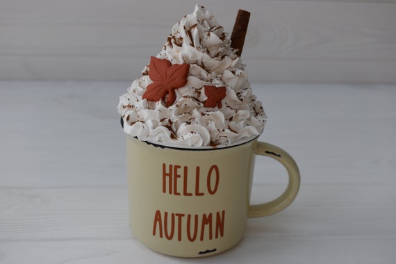 Hello Autumn mug and topper, fake whipped cream topper, Autumn kitchen decor Coffee station, Personalised cream mugs, Rae Dunn mugs