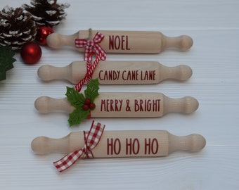 Christmas mini rolling pins, Christmas tiered tray decor, Farmhouse Christmas kitchen decor, Rae Dunn Christmas decor gifts