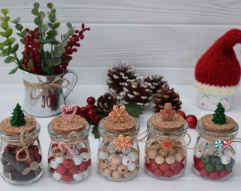Christmas mini glass jar, Christmas tier tray decor, Hot chocolate station decor, Christmas home decor, Christmas photo props
