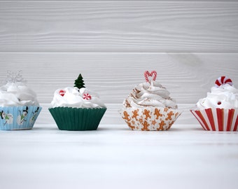 Faux Christmas cupcake, fake Christmas bake, Christmas tiered tray, Hot chocolate station decor, Christmas photo props, Rae Dunn Christmas