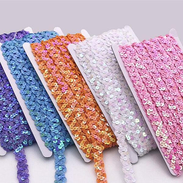 Braided Sequin Trim Gimp for Sewing, Clothing and Crafts - Disponible en rose, rouge, blanc, fuchsia, violet, or, turquoise