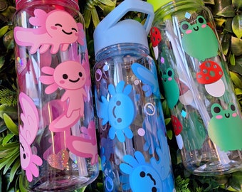 Reusable Frog / Axolotl Bottles 500ml-  Cottagecore Decore - Alternative birthday gift / school waterbottles