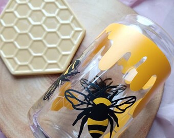 Bee & Honey Libbey Glass Cup – Handmade Drinking Glass Gift