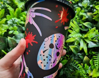 Horror Icon Tumbler - Black 24oz Reusable Cup, Dark Decor