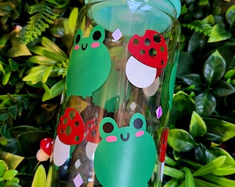 Frog and Mushroom Glass – Cottagecore Decor, 16oz Glass Cup