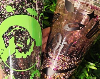 Oogie Boogie & Witch Glitter Snowglobe Tumbler – Spooky Drinkware, Alternative Gift, Halloween Decor