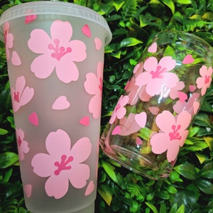 Reusable Cute Pink Sakura Tumbler- Frosted tumbler 24oz- Kawaii Decore - Alternative birthday gift