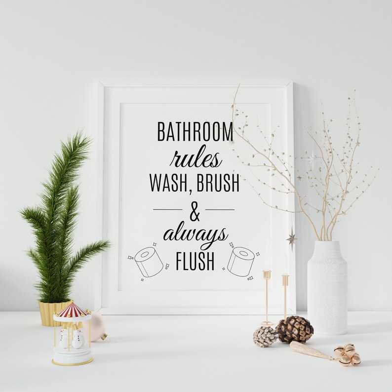 Printable Bathroom Rules Wash Brush and Always Flush Wall | Etsy