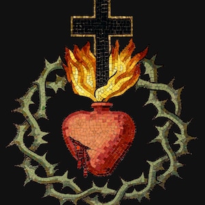 Sacred Heart of Jesus with Crown of Thorns Mosaic T-Shirt