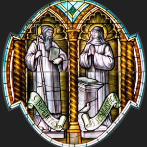 St. Benedict and St. Scholastica Stained Glass T-Shirt
