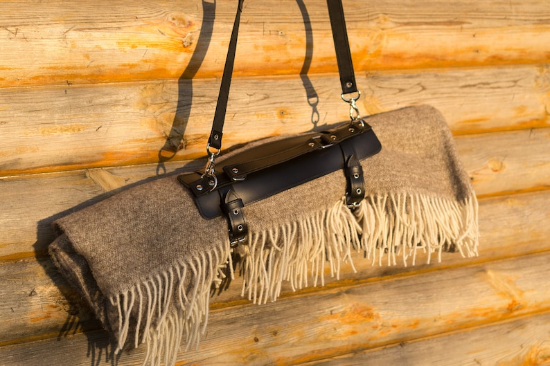 Leather Blanket Carrier Newzealand Wool Throw, Blanket Holder