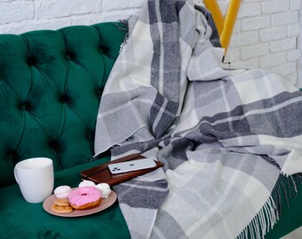 Personalizowany koc z mieszanki kaszmiru, prezent ślubny, naturalny pled