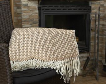 Koc wełniany w jodełkę: 100% naturalny koc z nowozelandzkiej wełny