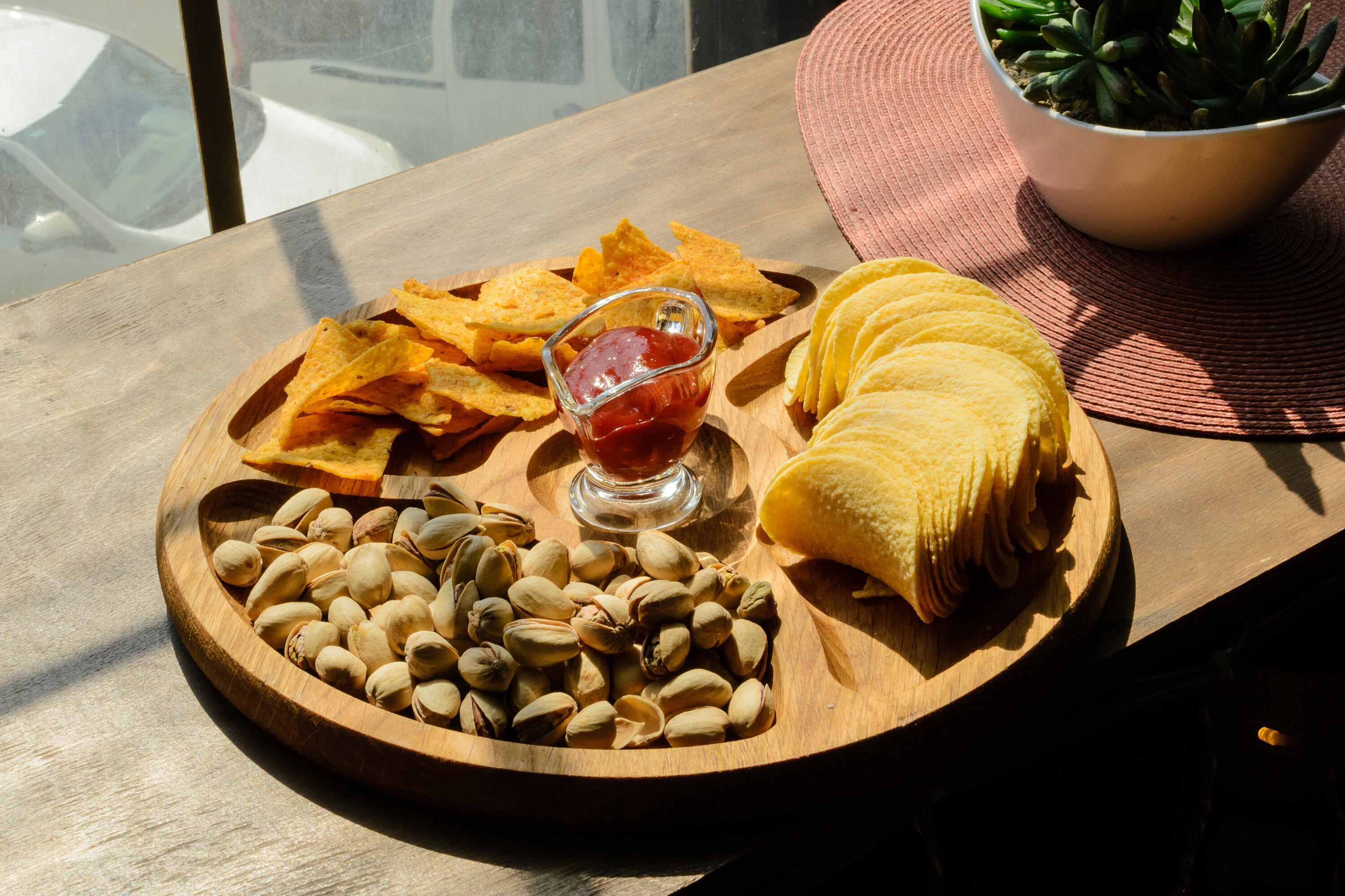 Wood snack plate 4 sections Large wooden serving dish Etsy
