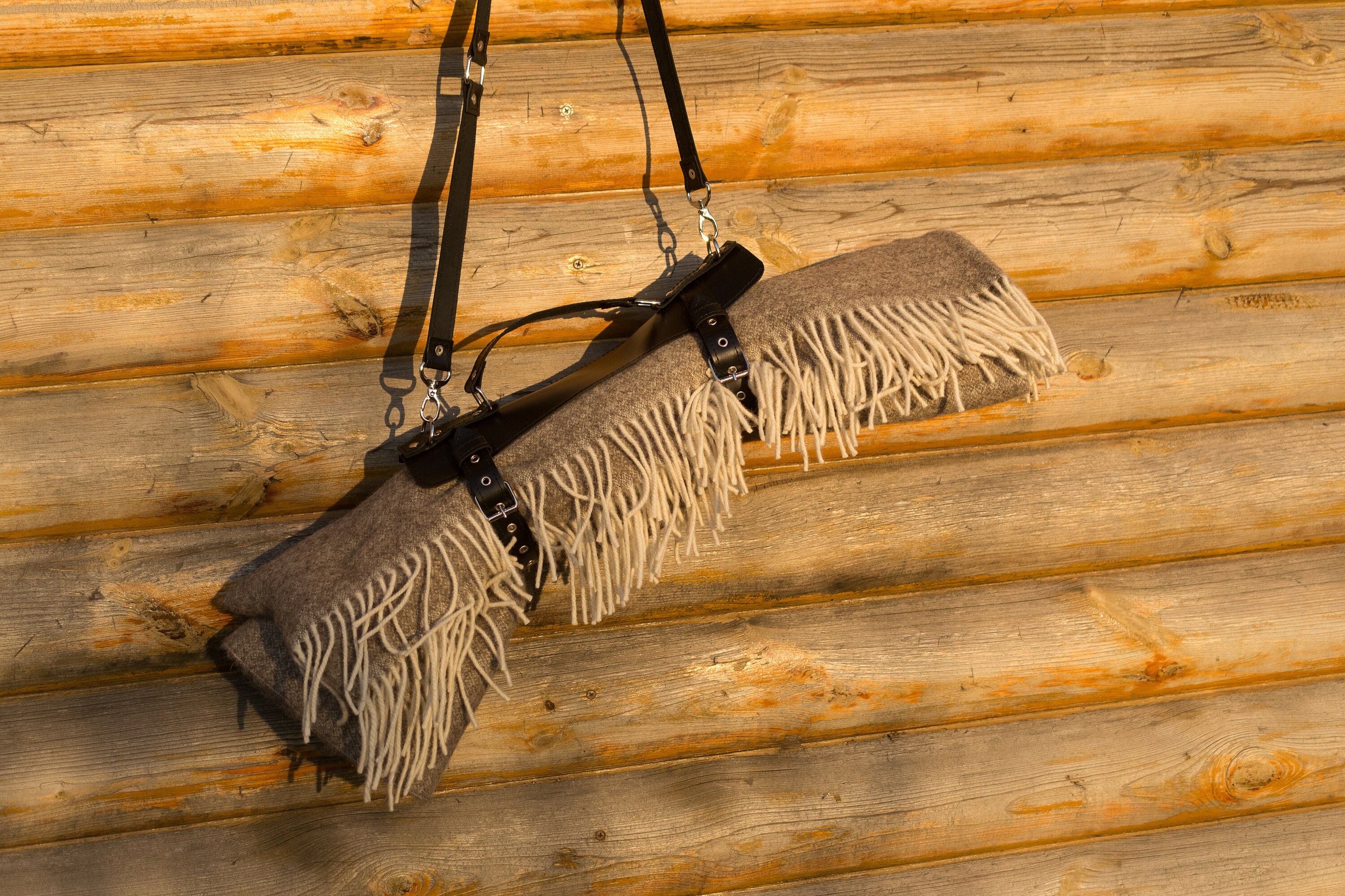 Leather Blanket Carrier Newzealand Wool Throw, Blanket Holder