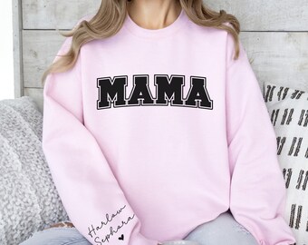 Mama Custom Sweatshirt with Kids Names, Personal Mom Sweatshirt Kid Names on Sleeve, Mother Days sweatshirts, Aesthetics Sweatshirt