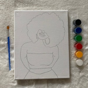 Pre-drawn Canvas/Paint Kit (Girl with Afro)