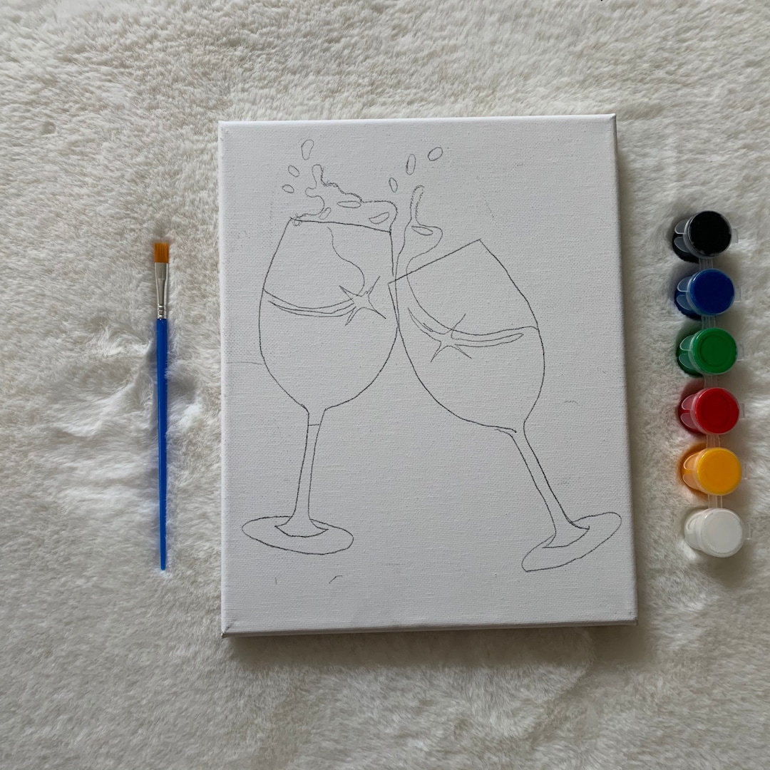 Predrawn Canvas/paint Kit wine Glasses Etsy
