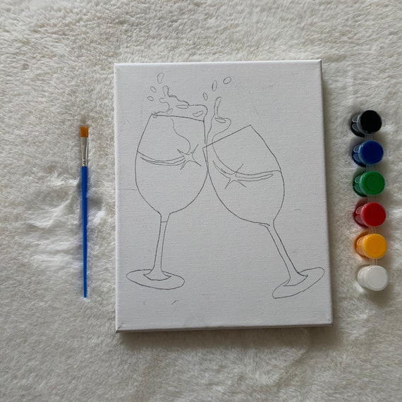 Pre-drawn Canvas/Paint Kit (Wine Glasses)