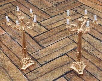 French Miniature Gilded Candelabra Set of 2 for dollhouse 1:12 Scale