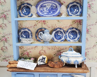 French Miniature Blue Hutch with accessories.