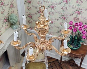 French Miniature Empire Style Chandelier with hand made candles larger chandelier