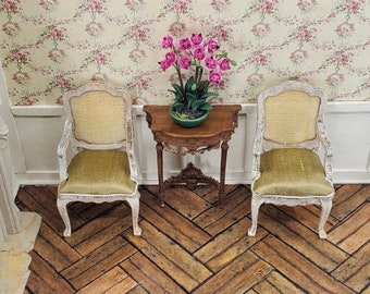 French Miniature Chairs Louis XV  with a caned back. Set of 2