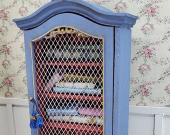 Miniature French Linen Armoire with chicken wire