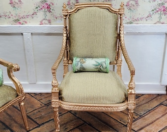 French Miniature Bergere Chair in Louis XVI Style upholstered in Silk